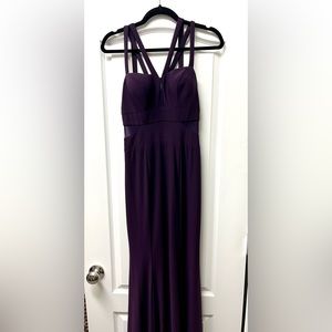 Xscape long down dress with sheer cutouts